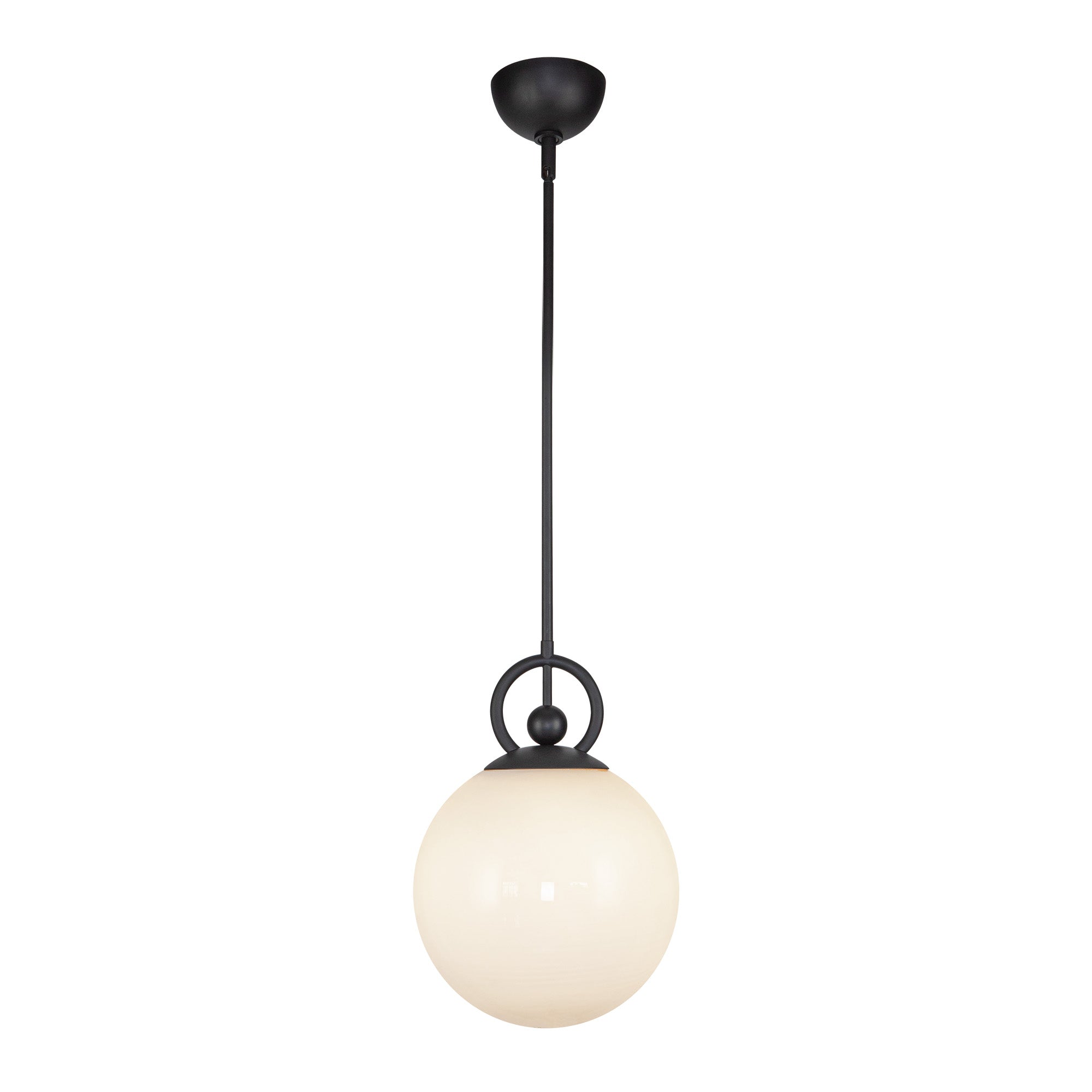 Fiore 10-in Matte Black/Glossy Opal Glass 1 Light Pendant by Alora Lighting | PD407910MBGO | Alora Lighting