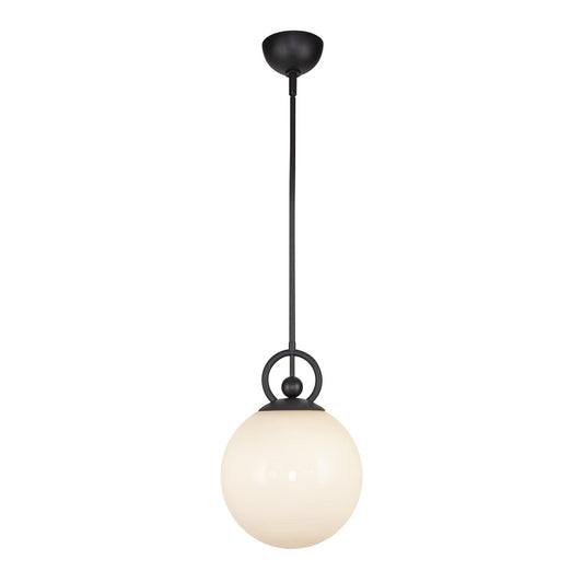 Fiore 10-in Matte Black/Glossy Opal Glass 1 Light Pendant by Alora Lighting | PD407910MBGO | Alora Lighting