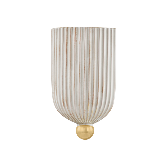 Amira Wall Sconce by Mitzi in Aged Brass/Ceramic Fluted Cream Finish 