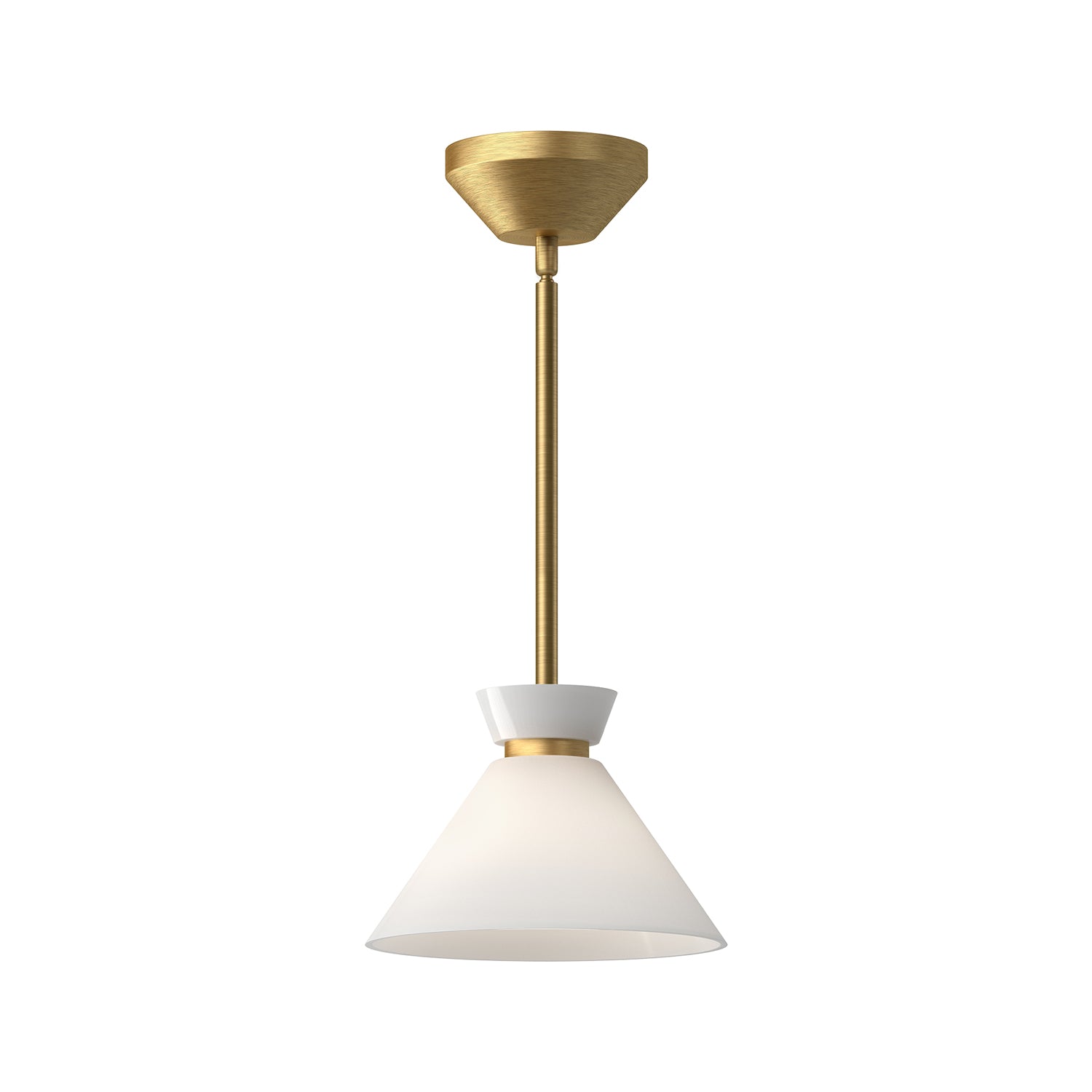 Halston 8-in Brushed Gold/Glossy Opal Glass 1 Light Pendant by Alora Lighting | PD470108BGGO | Alora Lighting