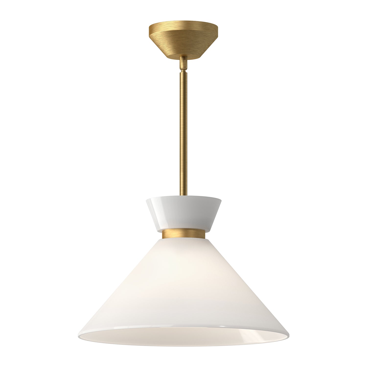 Halston 14-in Brushed Gold/Glossy Opal Glass 1 Light Pendant by Alora Lighting | PD470514BGGO | Alora Lighting