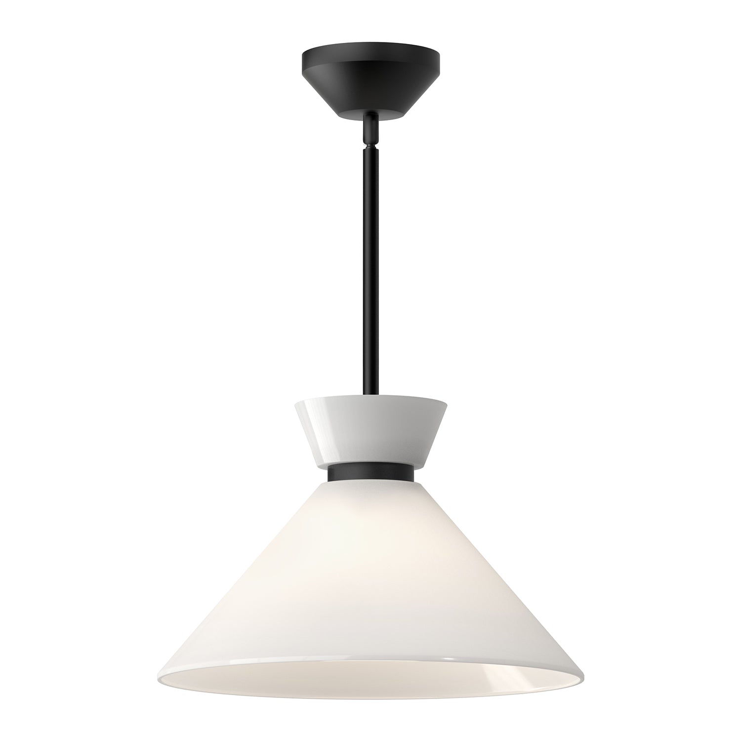 Halston 14-in Glossy Opal Glass/Matte Black 1 Light Pendant by Alora Lighting | PD470514MBGO | Alora Lighting