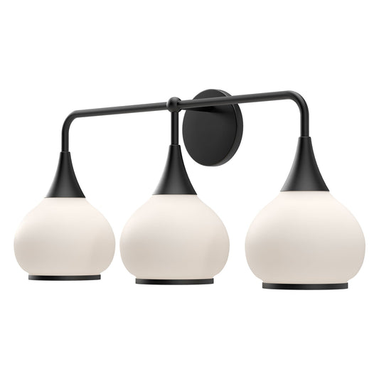 Hazel 26-in Matte Black/Opal Matte Glass 3 Lights Vanity by Alora Lighting | VL524326MBOP | Alora Lighting