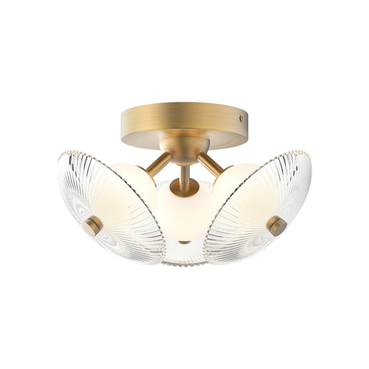 Hera 12-in Brushed Gold/Clear Ribbed Glass LED Flush Mount by Alora Lighting | FM417604BGCR-UNV | Alora Lighting