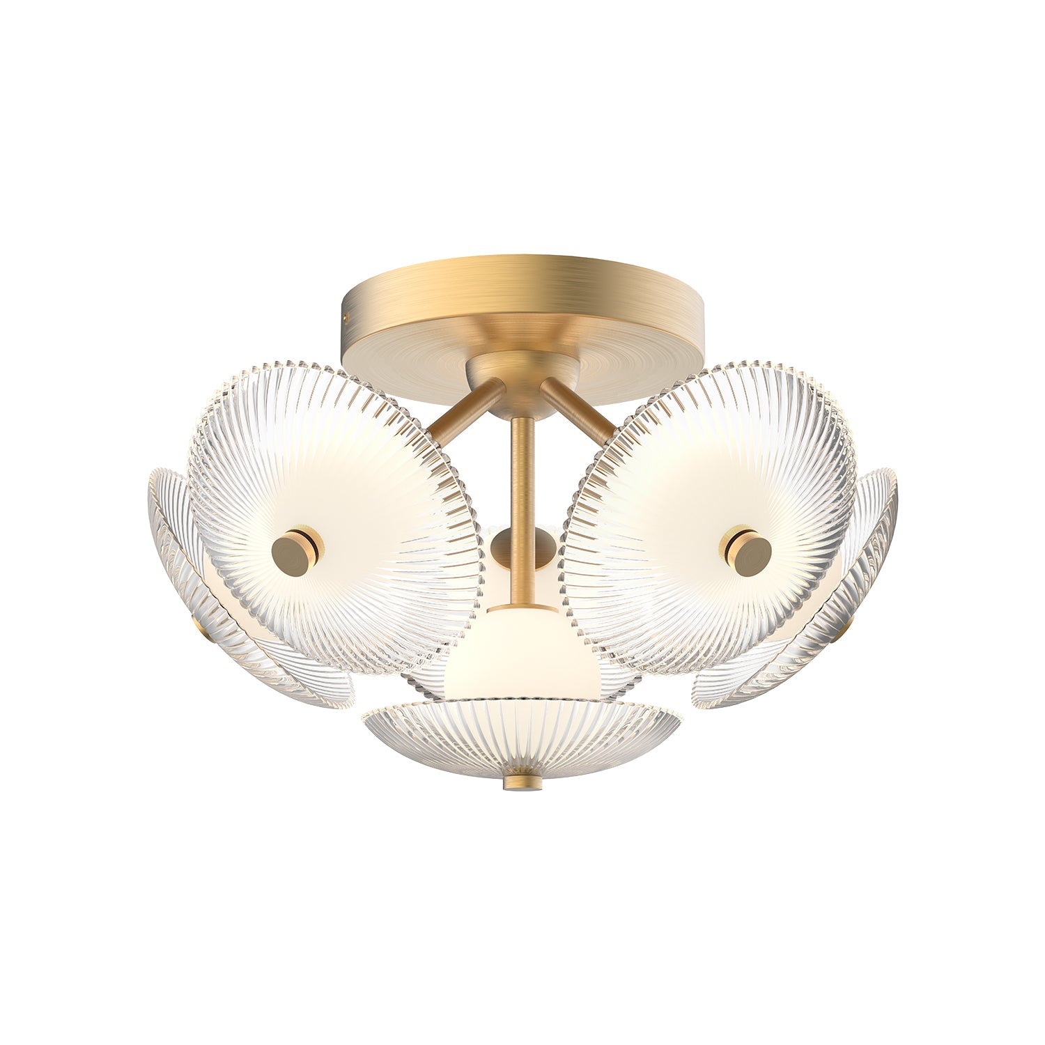 Hera 16-in Brushed Gold/Clear Ribbed Glass LED Flush Mount by Alora Lighting | FM417606BGCR-UNV | Alora Lighting