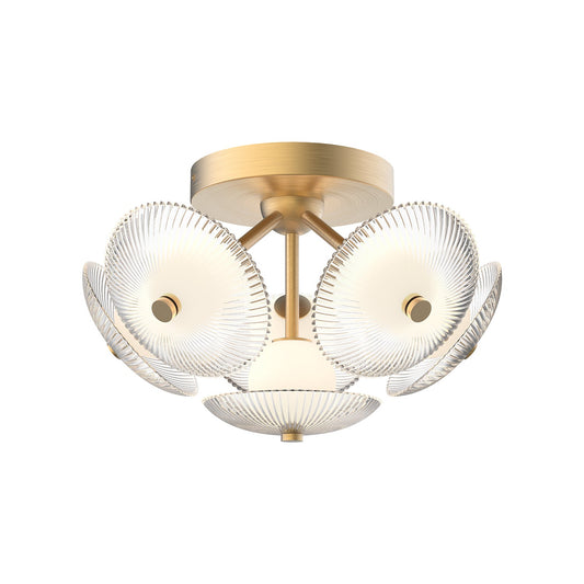 Hera 16-in Brushed Gold/Clear Ribbed Glass LED Flush Mount by Alora Lighting | FM417606BGCR-UNV | Alora Lighting