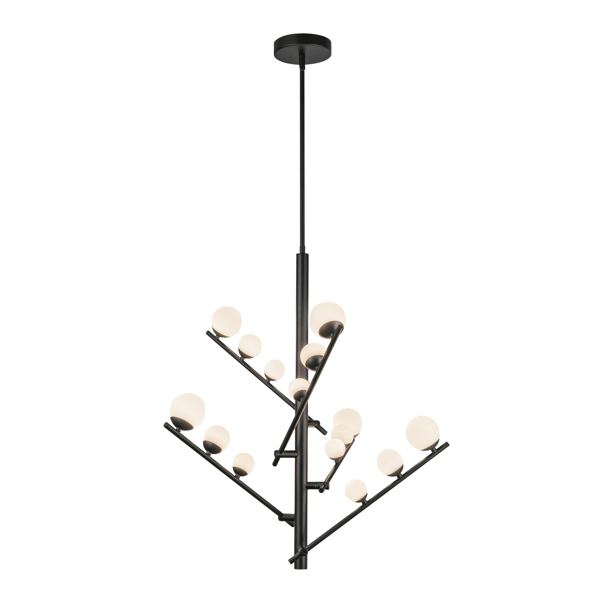 Cypress LED Chandelier in Black/Opal Glass Finish | Kuzco Lighting