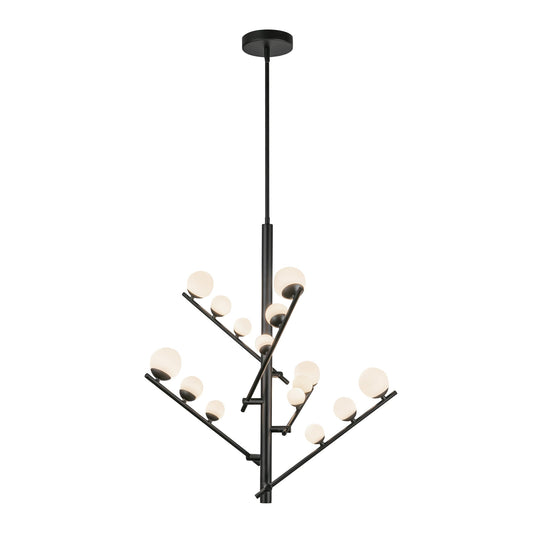 Cypress LED Chandelier in Black/Opal Glass Finish | Kuzco Lighting