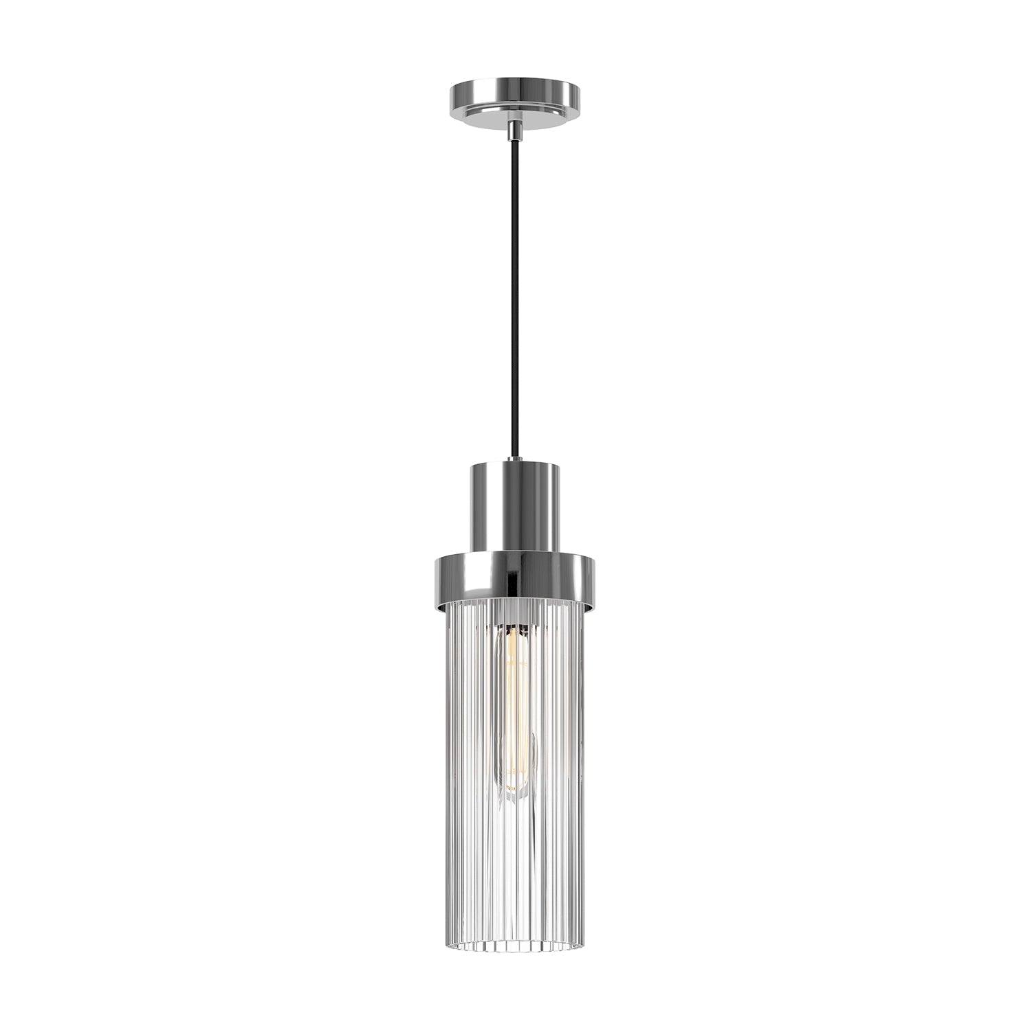Kent 5-in Chrome/Clear Ribbed Glass 1 Light Pendant by Alora Lighting | PD435605CHCR | Alora Lighting