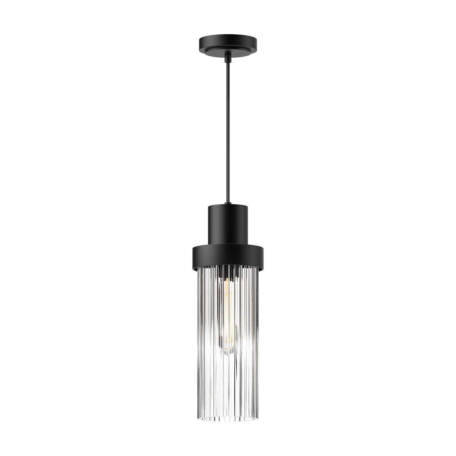 Kent 5-in Clear Ribbed Glass/Matte Black 1 Light Pendant by Alora Lighting | PD435605MBCR | Alora Lighting