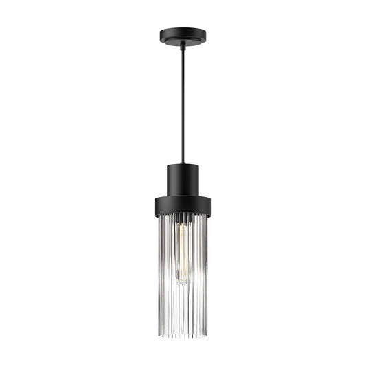 Kent 5-in Clear Ribbed Glass/Matte Black 1 Light Pendant by Alora Lighting | PD435605MBCR | Alora Lighting