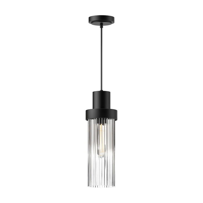 Kent 5-in Clear Ribbed Glass/Matte Black 1 Light Pendant by Alora Lighting | PD435605MBCR | Alora Lighting