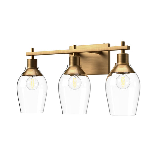 Kingsley 22-in Aged Gold/Clear Glass 3 Lights Vanity by Alora Lighting | VL538322AGCL | Alora Lighting
