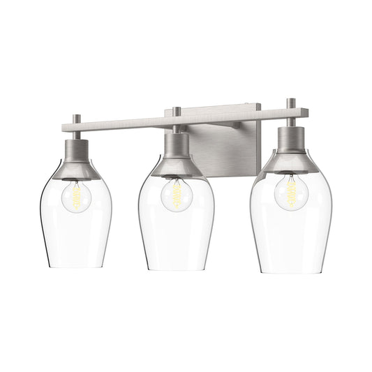 Kingsley 22-in Brushed Nickel/Clear Glass 3 Lights Vanity by Alora Lighting | VL538322BNCL | Alora Lighting