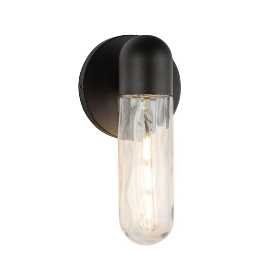 Lima Outdoor Wall Sconce in Black/Clear Water Glass Finish | Kuzco Lighting