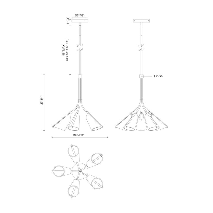 Mulberry LED Chandelier in Black/Light Guide Finish | Kuzco Lighting