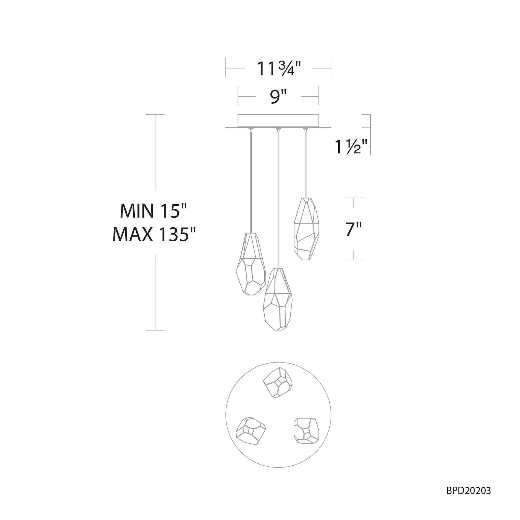 Martini LED Multi-Light Pendant  Diagram