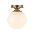 Load image into Gallery viewer, Otis 8-in Brushed Gold/Glossy Opal Glass Socket Semi-Flush Mount by Alora Lighting | SF430108BGGO | Alora Lighting
