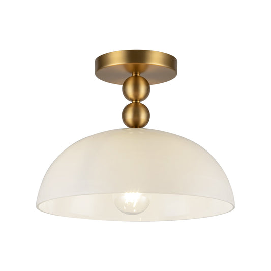 Paisley 12-in Brushed Gold/Glossy Opal Glass Socket Semi-Flush Mount by Alora Lighting | SF459012BGGO | Alora Lighting