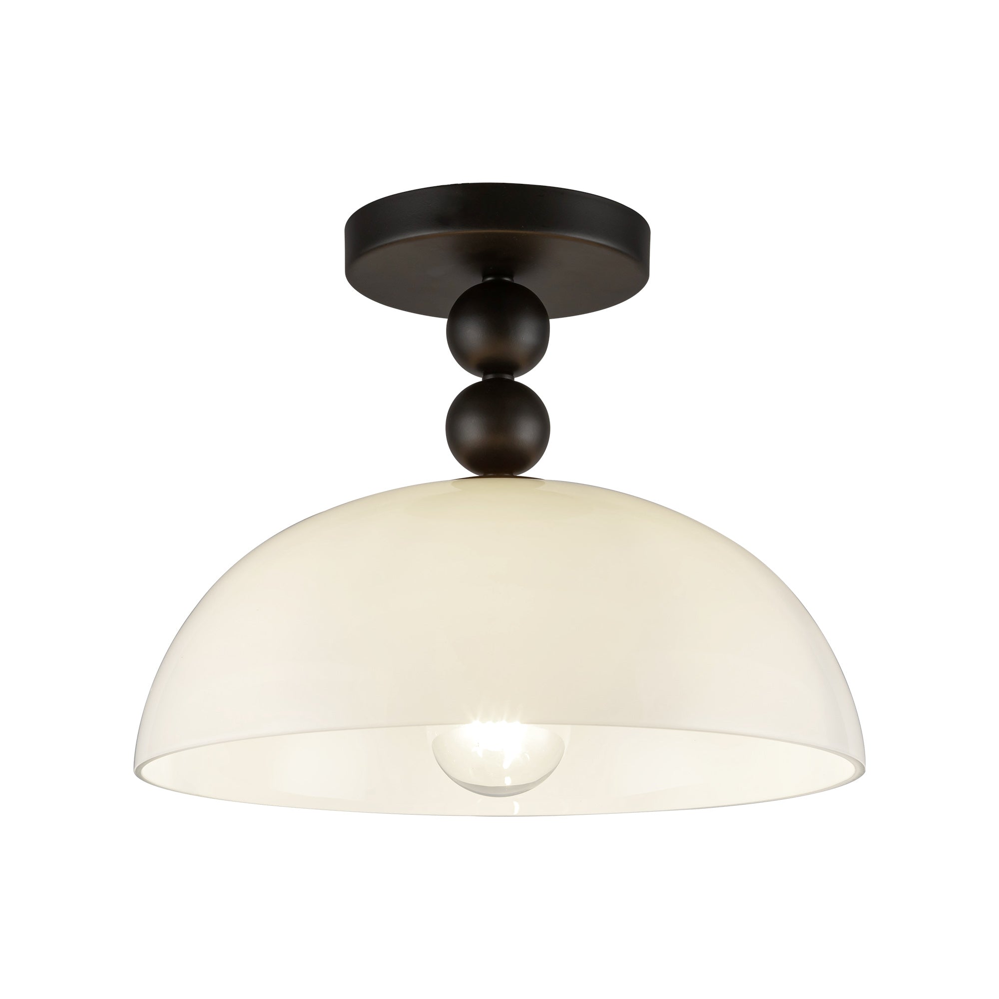 Paisley 12-in Matte Black/Glossy Opal Glass Socket Semi-Flush Mount by Alora Lighting | SF459012MBGO | Alora Lighting