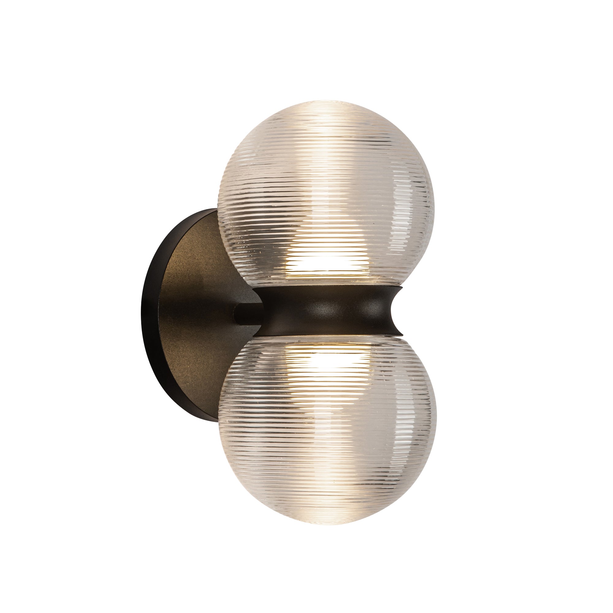 Peri LED Exterior Wall Sconce in Black/Clear Ribbed Glass Finish | Kuzco Lighting