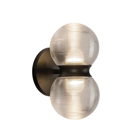 Peri LED Exterior Wall Sconce in Black/Clear Ribbed Glass Finish | Kuzco Lighting