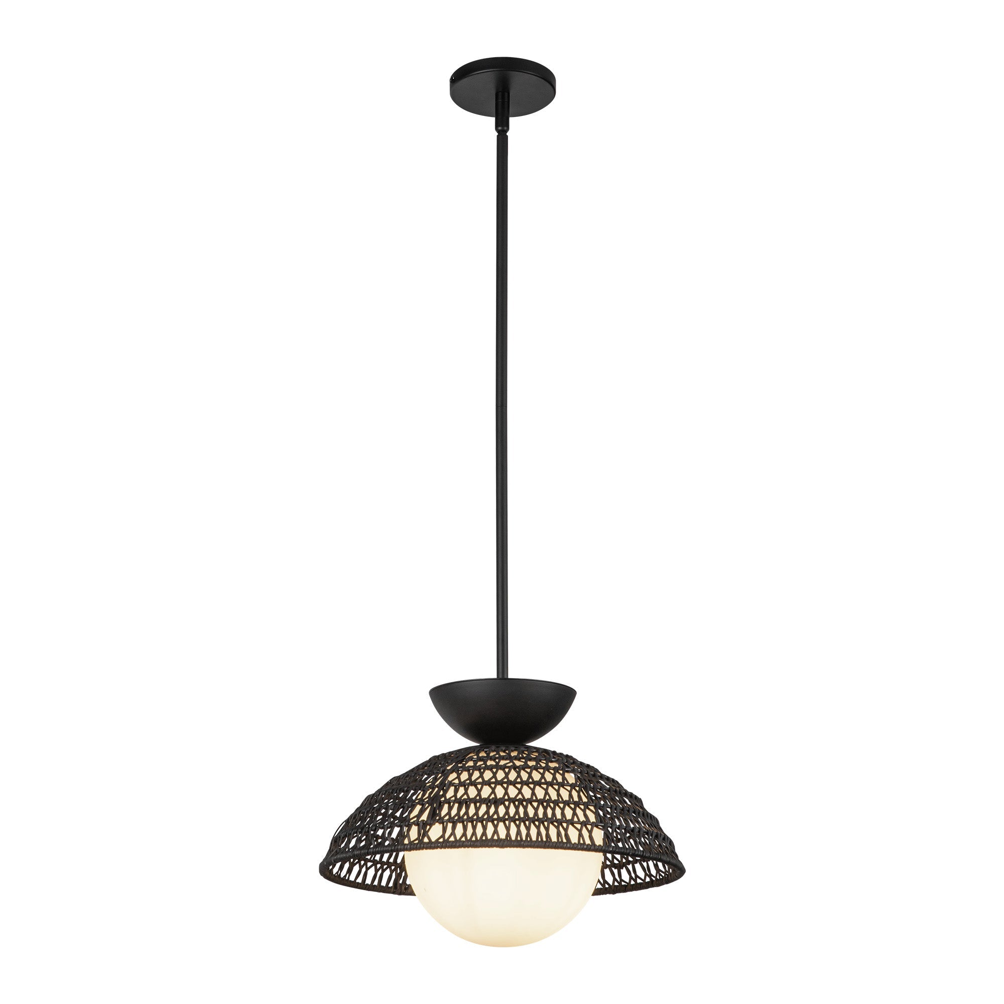 Perth 14-in Matte Black/Opal Glass 1 Light Pendant by Alora Lighting | PD490114MBOP | Alora Lighting