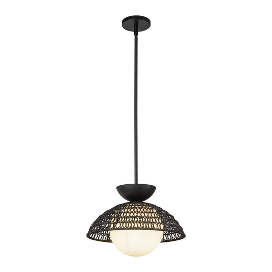 Perth 14-in Matte Black/Opal Glass 1 Light Pendant by Alora Lighting | PD490114MBOP | Alora Lighting
