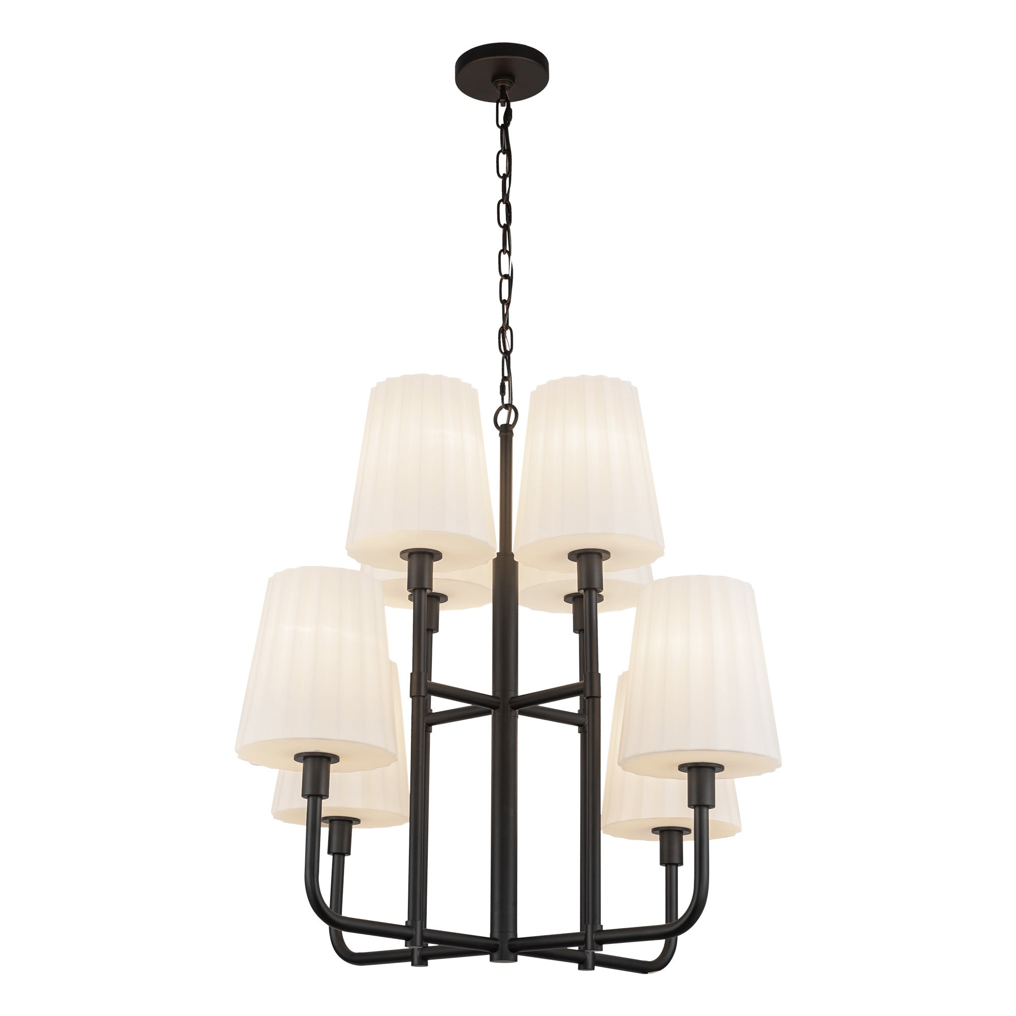 Plisse 30-in Matte Black/Opal Matte Glass 8 Lights Chandelier by Alora Lighting | CH628830MBOP | Alora Lighting