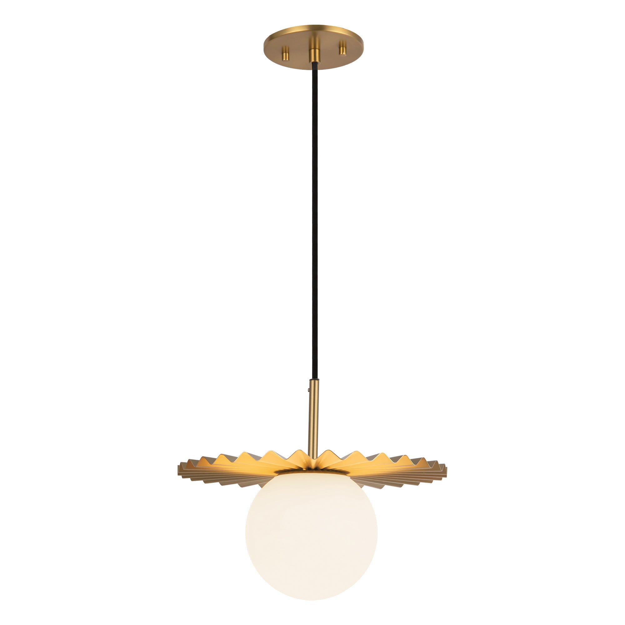 Plume 12-in Brushed Gold/Opal Matte Glass 1 Light Pendant by Alora Lighting | PD501212BGOP | Alora Lighting