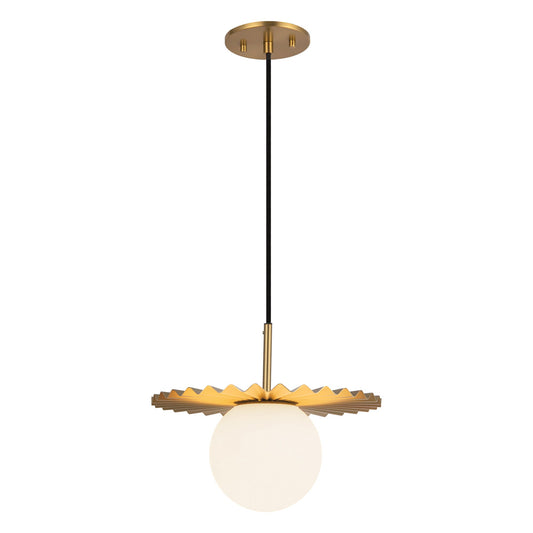 Plume 12-in Brushed Gold/Opal Matte Glass 1 Light Pendant by Alora Lighting | PD501212BGOP | Alora Lighting