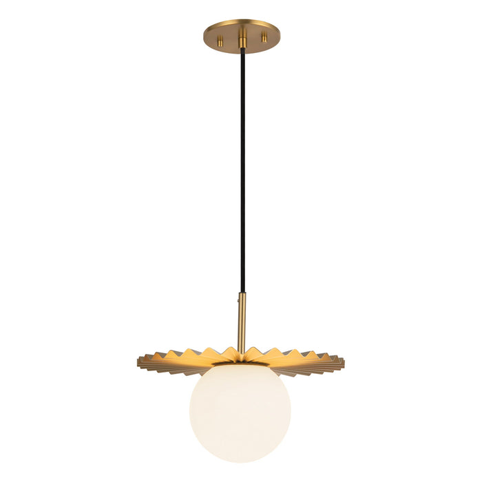 Plume 12-in Brushed Gold/Opal Matte Glass 1 Light Pendant by Alora Lighting | PD501212BGOP | Alora Lighting
