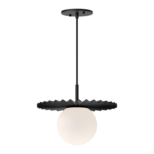 Plume 12-in Matte Black/Opal Matte Glass 1 Light Pendant by Alora Lighting | PD501212MBOP | Alora Lighting