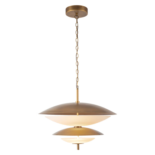 Prescott 24-in Vintage Brass Dimmable LED Chandelier with Opal Matte Glass