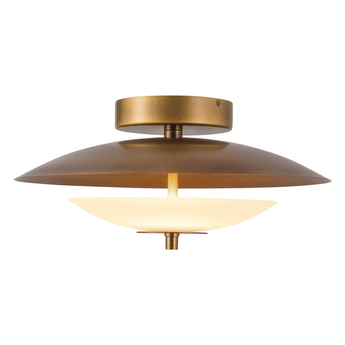 Prescott 16-in Vintage Brass Dimmable LED Flush Mount with Opal Matte Glass