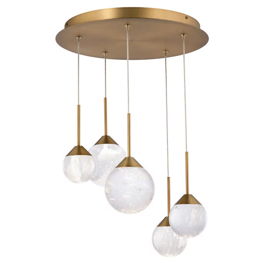 Quest LED Multi-Light Pendant Aged Brass 5 Light