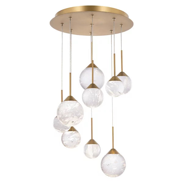 Quest LED Multi-Light Pendant Aged Brass 9 Light