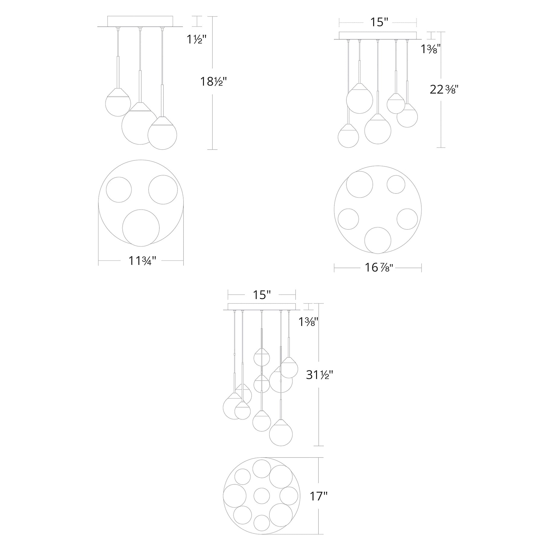 Quest LED Multi-Light Pendant Diagram