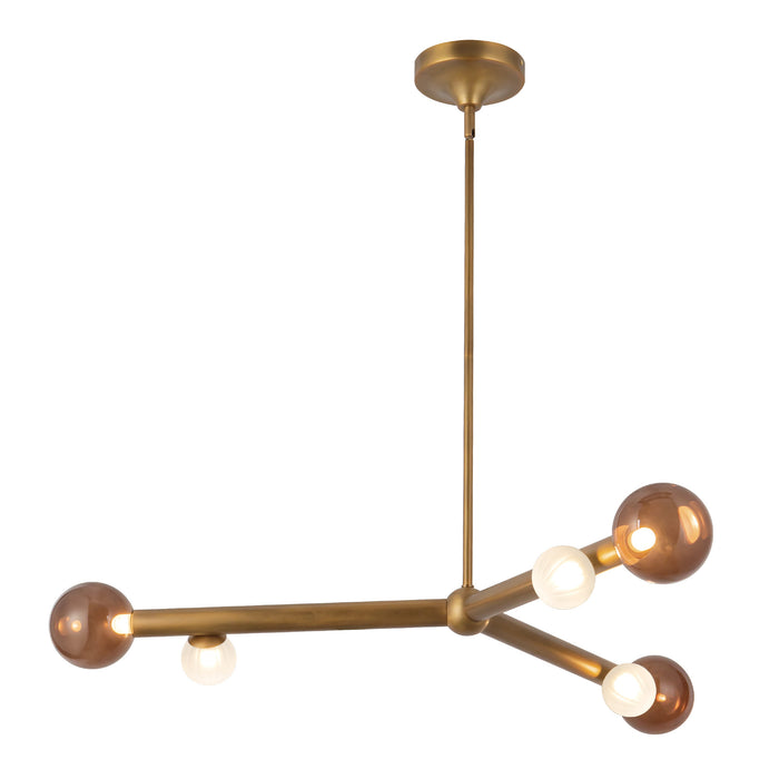 Reese 41-in Vintage Brass Dimmable LED Chandelier with Amber Glass