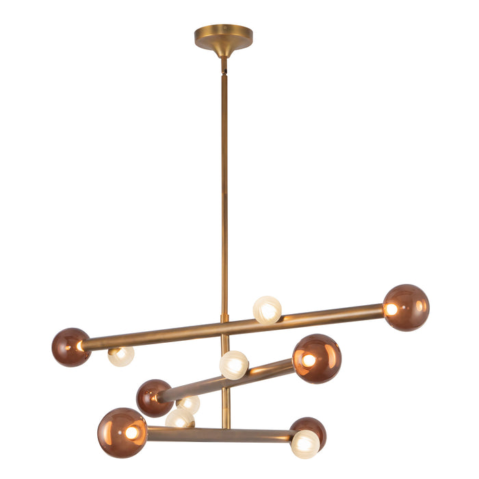 Reese 48-in Vintage Brass Dimmable LED Chandelier with Amber Glass