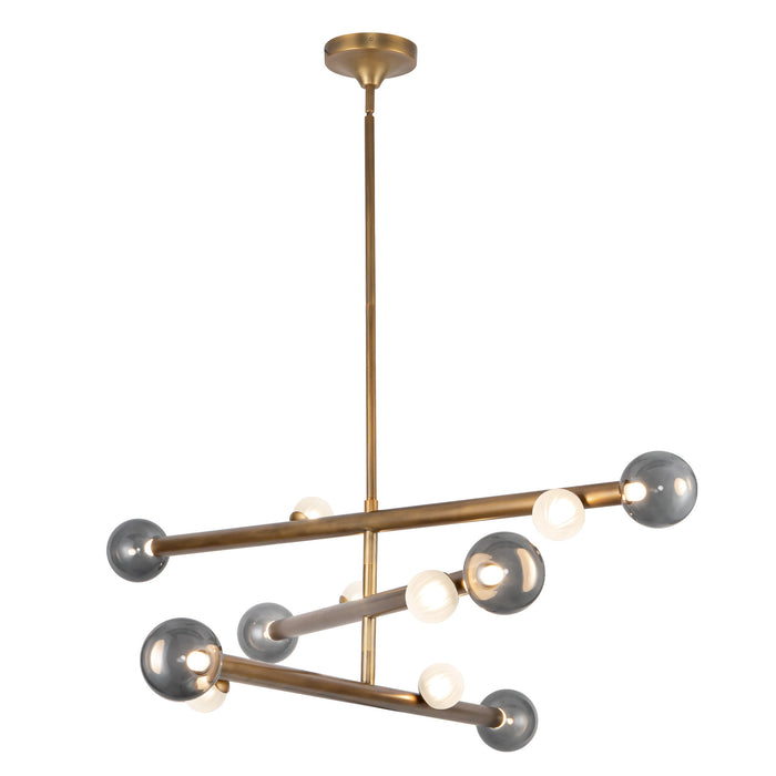 Reese 48-in Vintage Brass Dimmable LED Chandelier with Smoked Glass