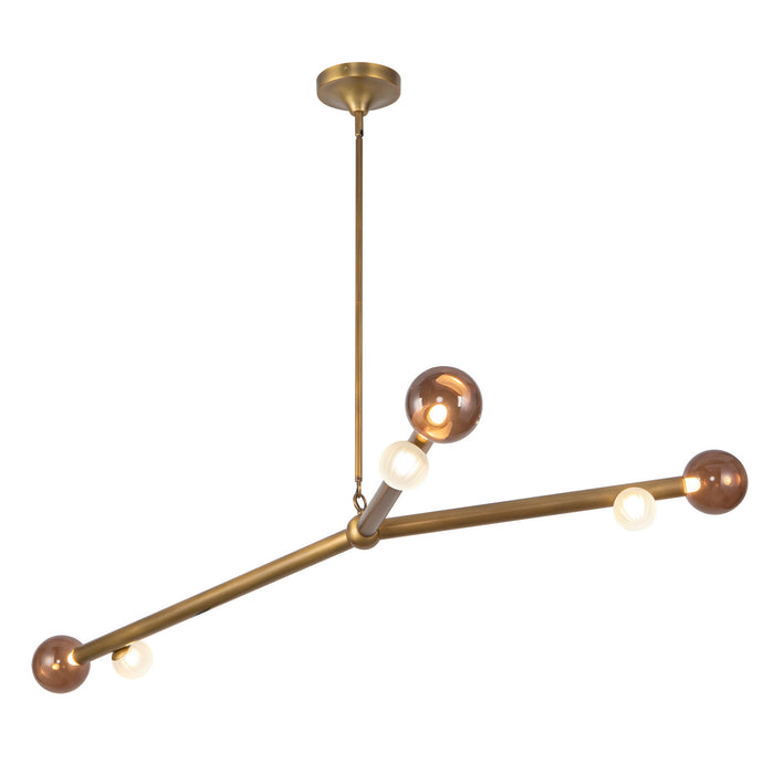 Reese 53-in Vintage Brass Dimmable LED Chandelier with Amber Glass