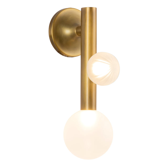 Reese 14-in Vintage Brass Dimmable LED Wall Sconce with Opal Glass