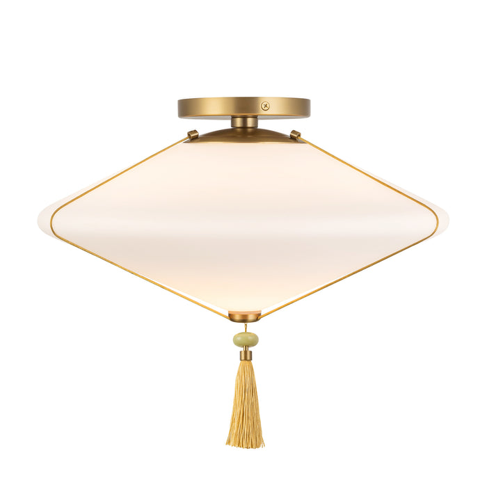 Reeve 15-in Brushed Gold Flush Mount with Opal Glass