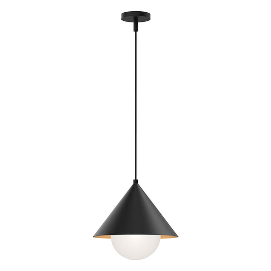 Remy 14-in Matte Black/Opal Glass 1 Light Pendant by Alora Lighting | PD485214MBOP | Alora Lighting