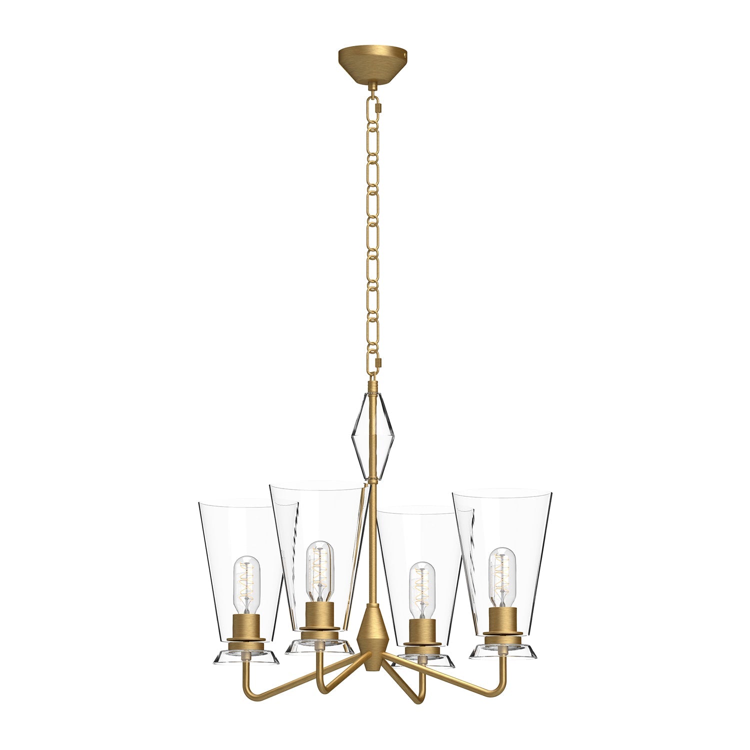 Salem 23-in Brushed Gold/Clear Glass 4 Lights Chandelier by Alora Lighting | CH570423BGCL | Alora Lighting