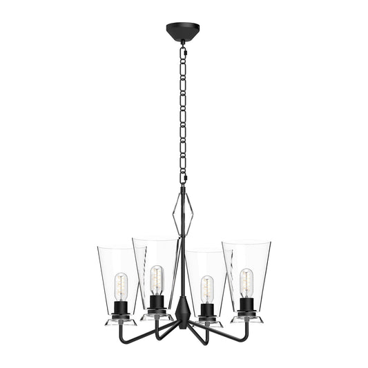 Salem 23-in Clear Glass/Matte Black 4 Lights Chandelier by Alora Lighting | CH570423MBCL | Alora Lighting