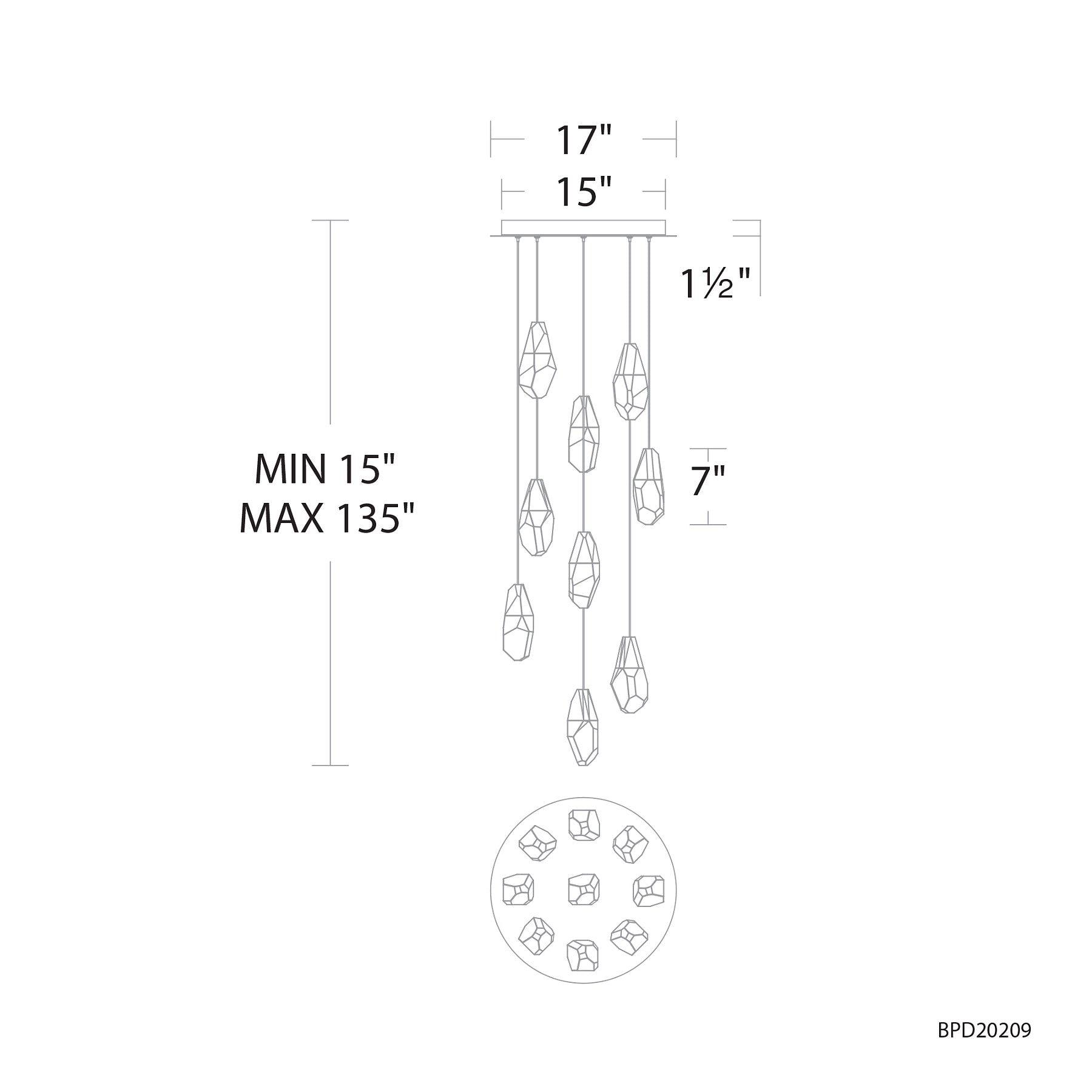 Martini LED Multi-Light Pendant  Diagram