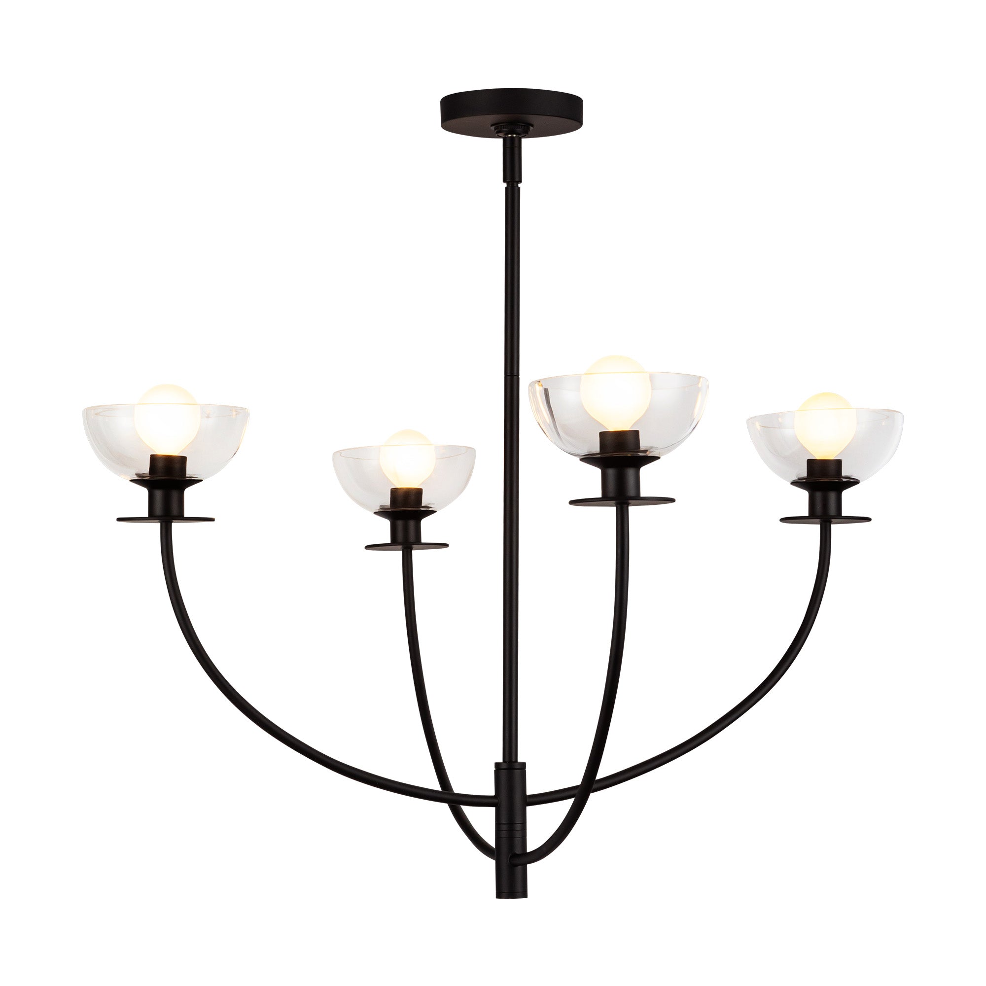 Sylvia 26-in Matte Black/Clear Glass 4 Lights Chandelier by Alora Lighting | CH515226MBCL | Alora Lighting