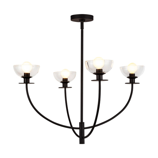 Sylvia 26-in Matte Black/Clear Glass 4 Lights Chandelier by Alora Lighting | CH515226MBCL | Alora Lighting